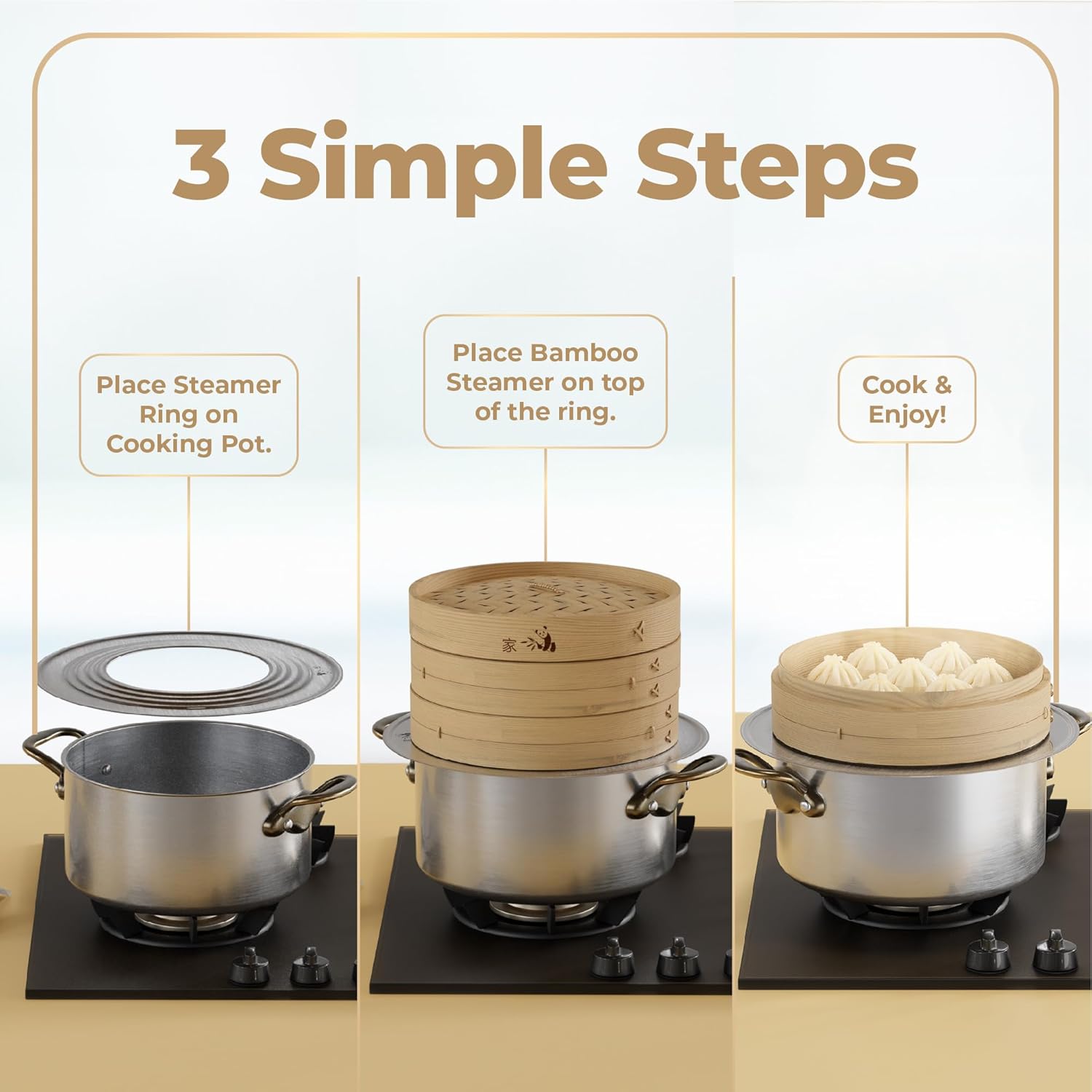 Adjustable Stainless Steel Steamer Ring Adapter for 7-12" Bamboo Baskets - Perfect for Cooking Dumplings, Dim Sum, Veggies, and More