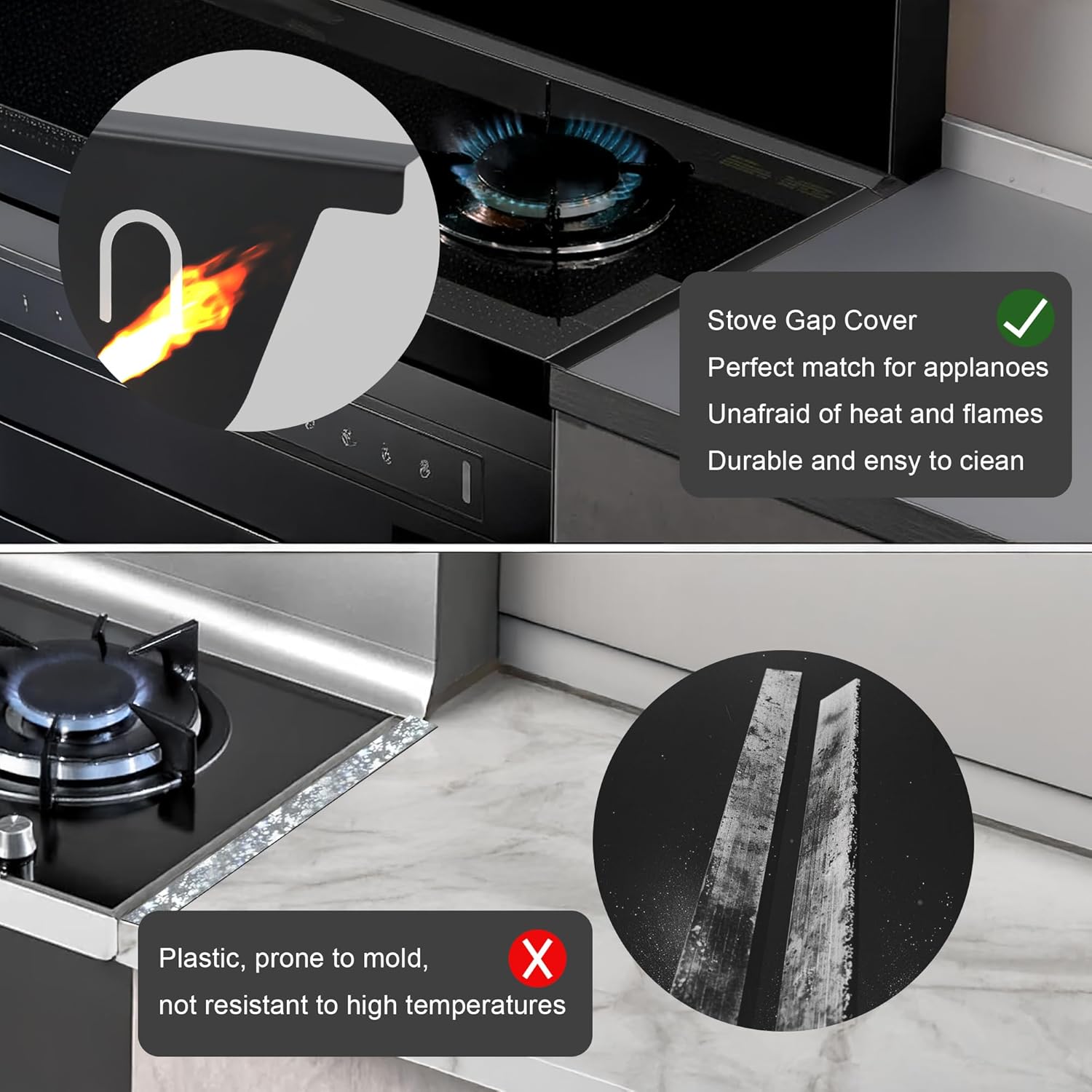 Adjustable Stainless Steel Stove Gap Cover 2 Pack for Kitchen, Oven, and Counter - 13.8" to 27.6