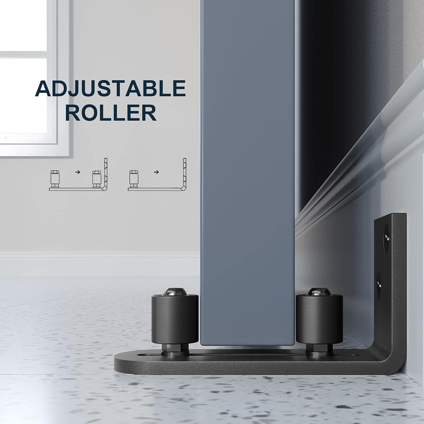 Adjustable Stay Roller Guide for Sliding Barn Doors - Wall Mount System, Ball Bearings, Flush Flat Bottom Design - Easy Installation, Fits All Door Sizes - Black