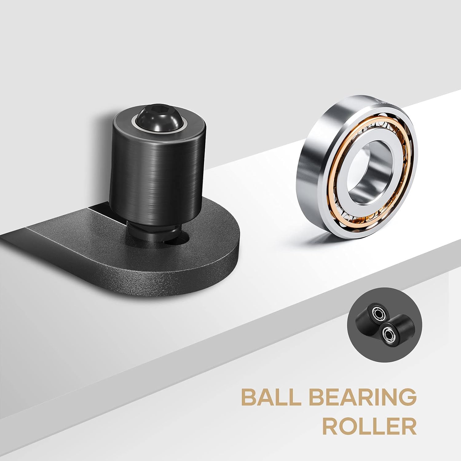 Adjustable Stay Roller Guide for Sliding Barn Doors - Wall Mount System, Ball Bearings, Flush Flat Bottom Design - Easy Installation, Fits All Door Sizes - Black