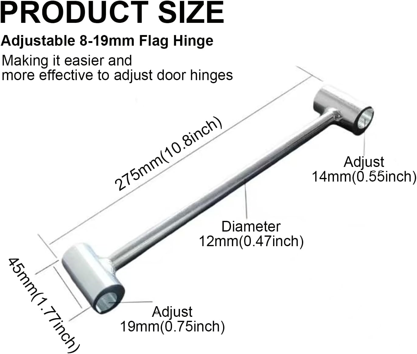 Adjustable Steel Door Hinge Repair Tool for Round Bolts (0.315-0.75in) - Double-ended Wrench for Heavy-duty Gap Adjustment