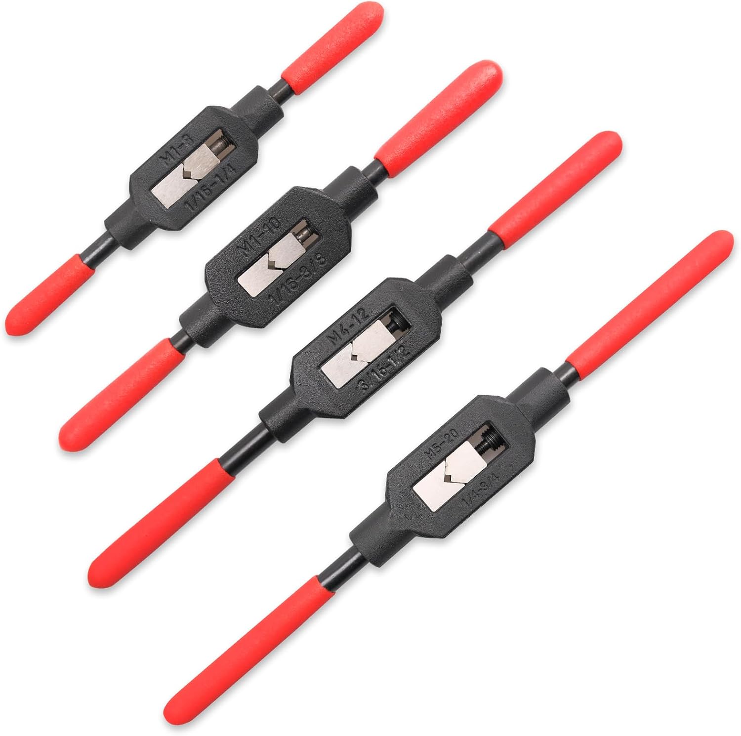 Adjustable Tap Wrench Set - 4 Pcs Hand Tap Tool Kit with Non-Slip Handle for Reamer - Sizes 1/4"-3/4", 3/16''-1/2'', 1/16''-3/8'', 1/16"-1/4