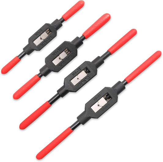 Adjustable Tap Wrench Set - 4 Pcs Hand Tap Tool Kit with Non-Slip Handle for Reamer - Sizes 1/4"-3/4", 3/16''-1/2'', 1/16''-3/8'', 1/16"-1/4