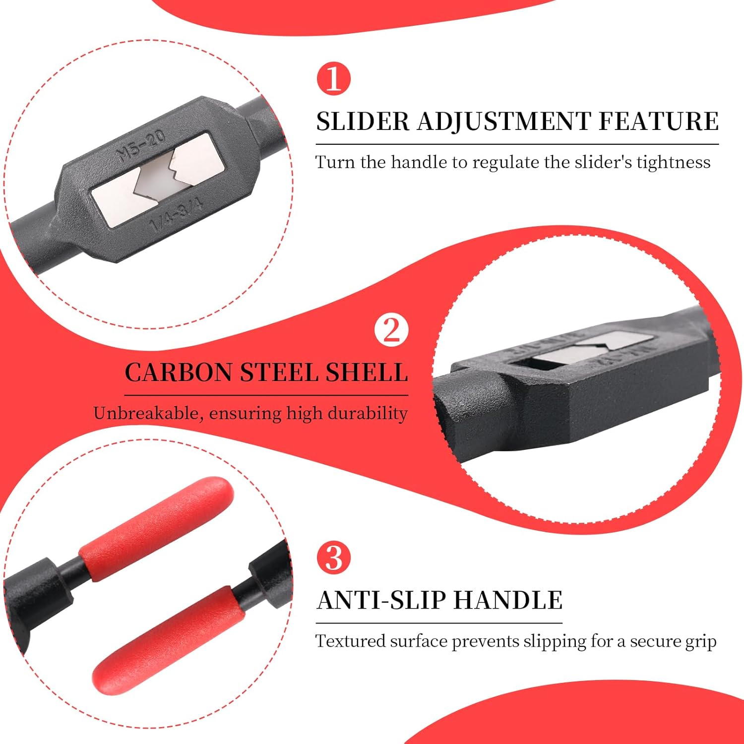 Adjustable Tap Wrench Set - 4 Pcs Hand Tap Tool Kit with Non-Slip Handle for Reamer - Sizes 1/4"-3/4", 3/16''-1/2'', 1/16''-3/8'', 1/16"-1/4