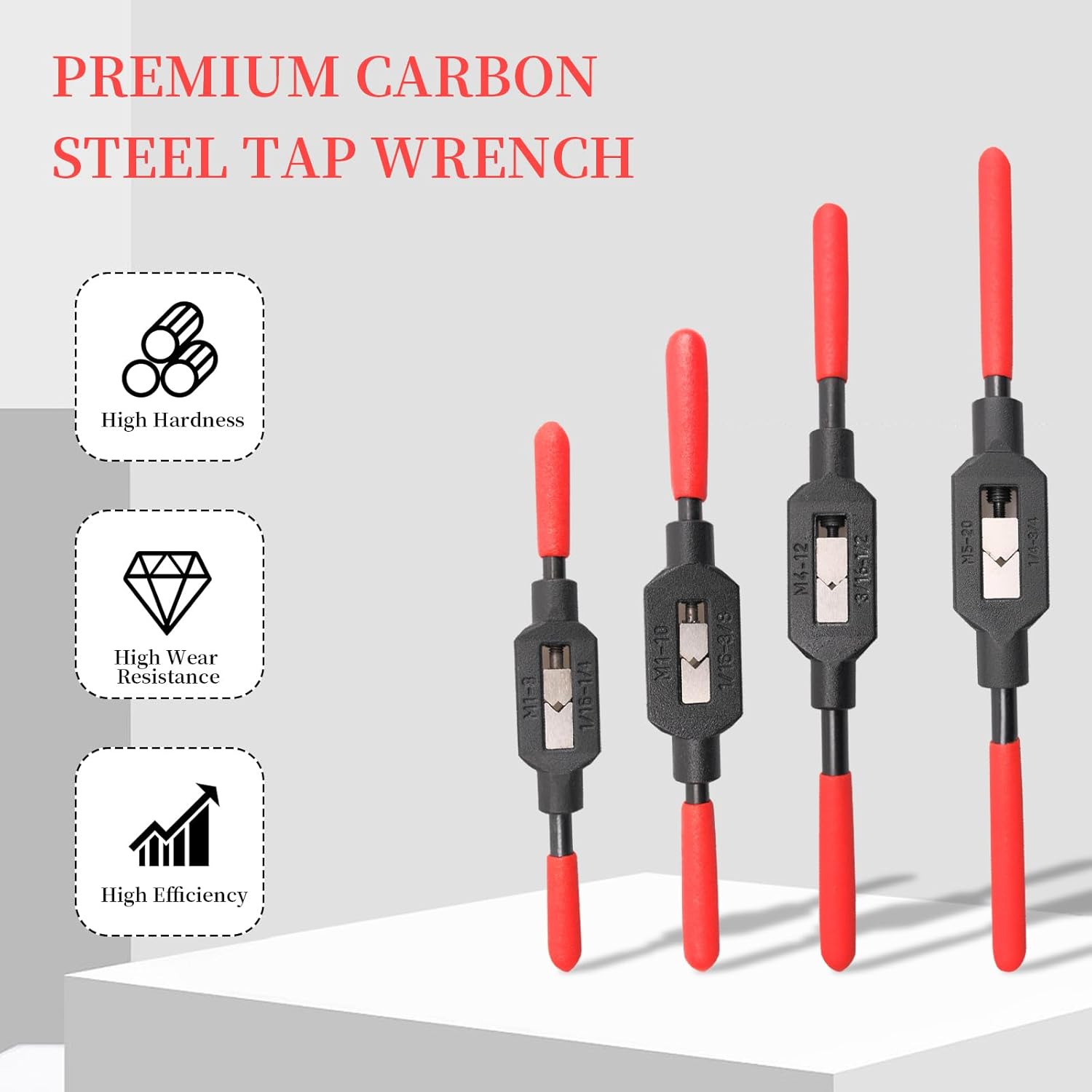 Adjustable Tap Wrench Set - 4 Pcs Hand Tap Tool Kit with Non-Slip Handle for Reamer - Sizes 1/4"-3/4", 3/16''-1/2'', 1/16''-3/8'', 1/16"-1/4
