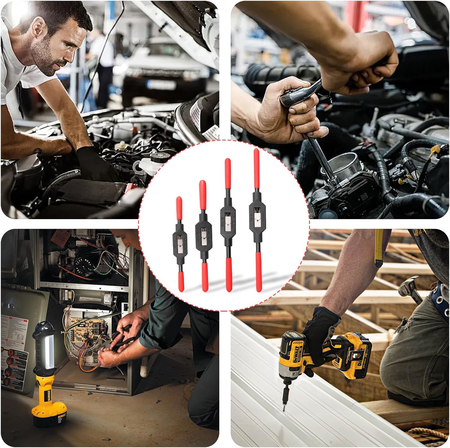 Adjustable Tap Wrench Set - 4 Pcs Hand Tap Tool Kit with Non-Slip Handle for Reamer - Sizes 1/4"-3/4", 3/16''-1/2'', 1/16''-3/8'', 1/16"-1/4