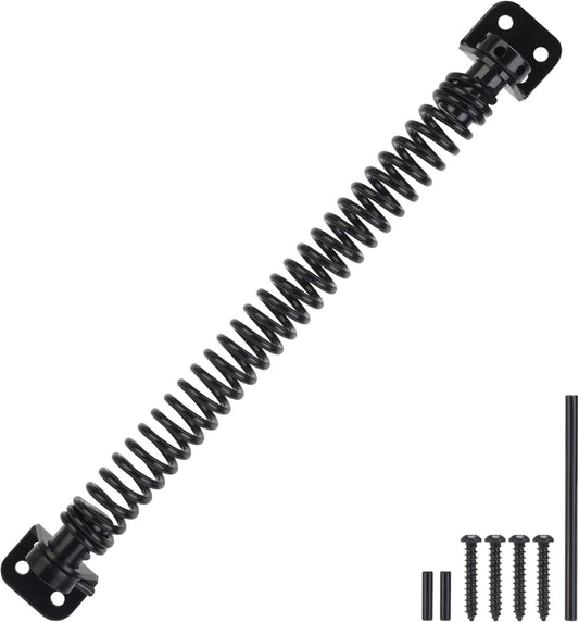Adjustable Tension Gate Spring Closer for Wooden and Vinyl Fence - Heavy Duty Self Closing Door Closer for Outdoor Gates - 11-1/2" Black Gate Spring Hardware - 1 Pack