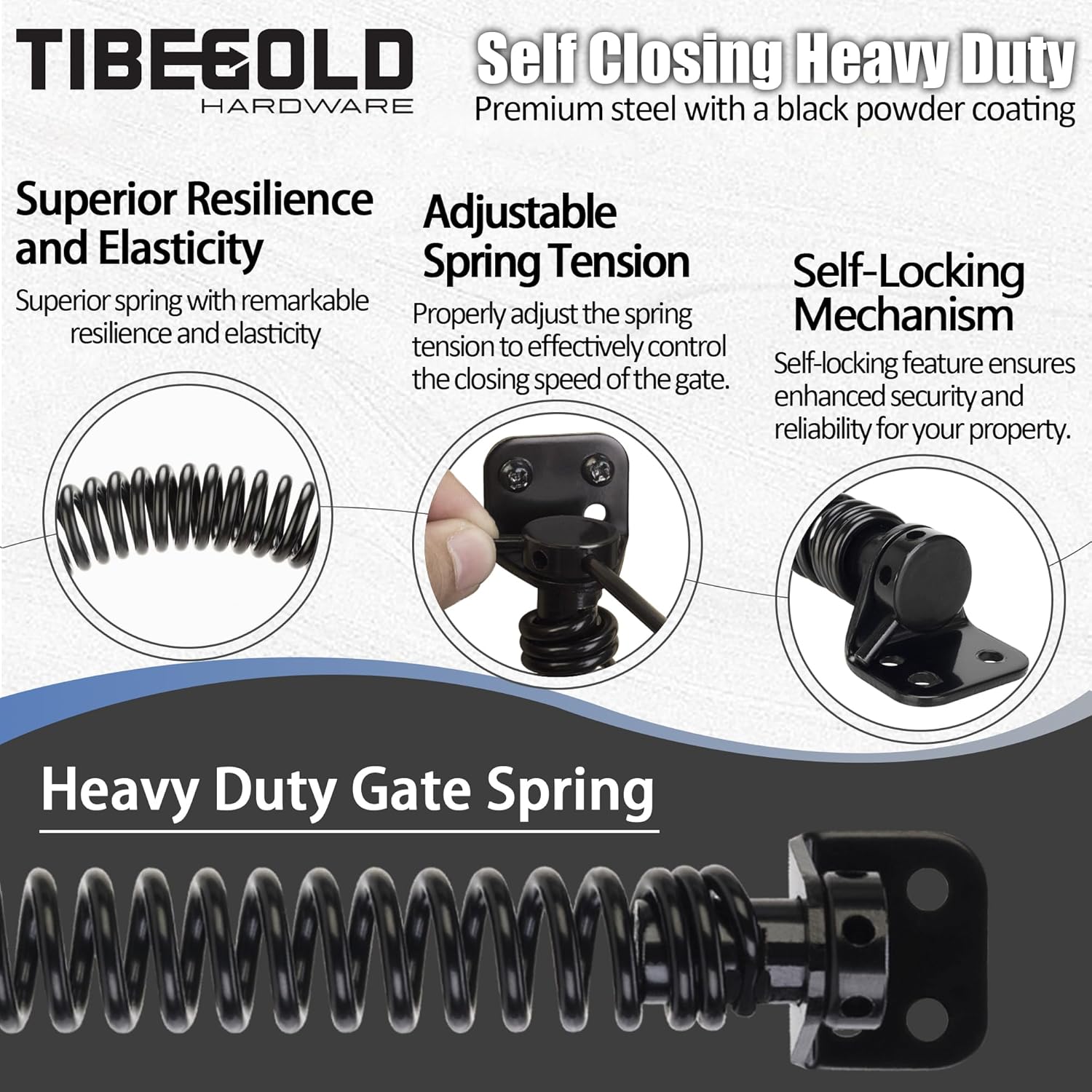 Adjustable Tension Gate Spring Closer for Wooden and Vinyl Fence - Heavy Duty Self Closing Door Closer for Outdoor Gates - 11-1/2" Black Gate Spring Hardware - 1 Pack