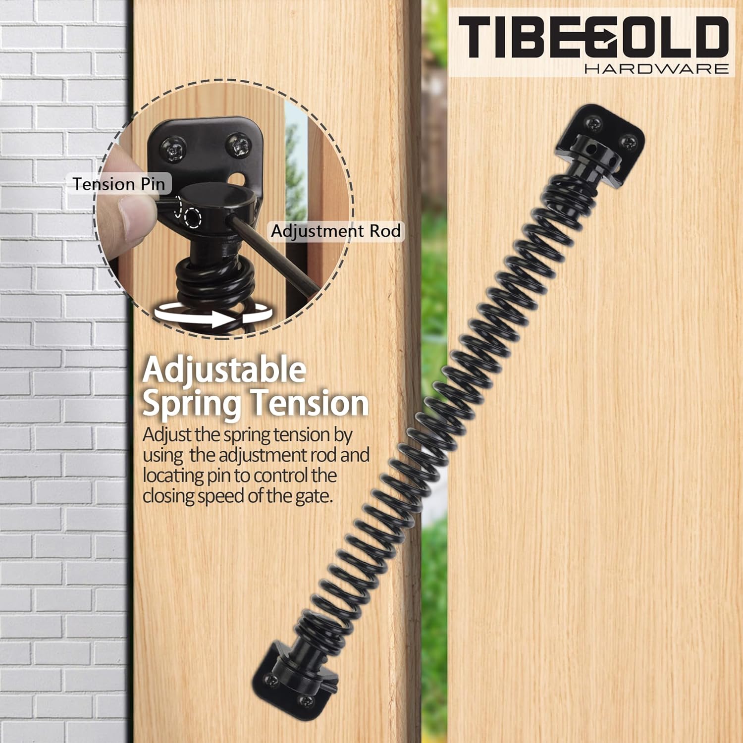 Adjustable Tension Gate Spring Closer for Wooden and Vinyl Fence - Heavy Duty Self Closing Door Closer for Outdoor Gates - 11-1/2" Black Gate Spring Hardware - 1 Pack