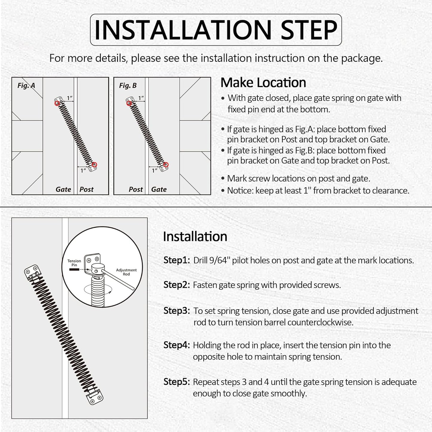 Adjustable Tension Gate Spring Closer for Wooden and Vinyl Fence - Heavy Duty Self Closing Door Closer for Outdoor Gates - 11-1/2" Black Gate Spring Hardware - 1 Pack