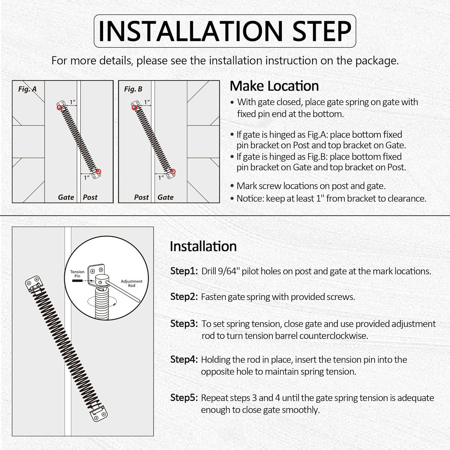 Adjustable Tension Gate Spring Closer for Wooden and Vinyl Fence - Heavy Duty Self Closing Door Closer for Outdoor Gates - 11-1/2" Black Gate Spring Hardware - 1 Pack