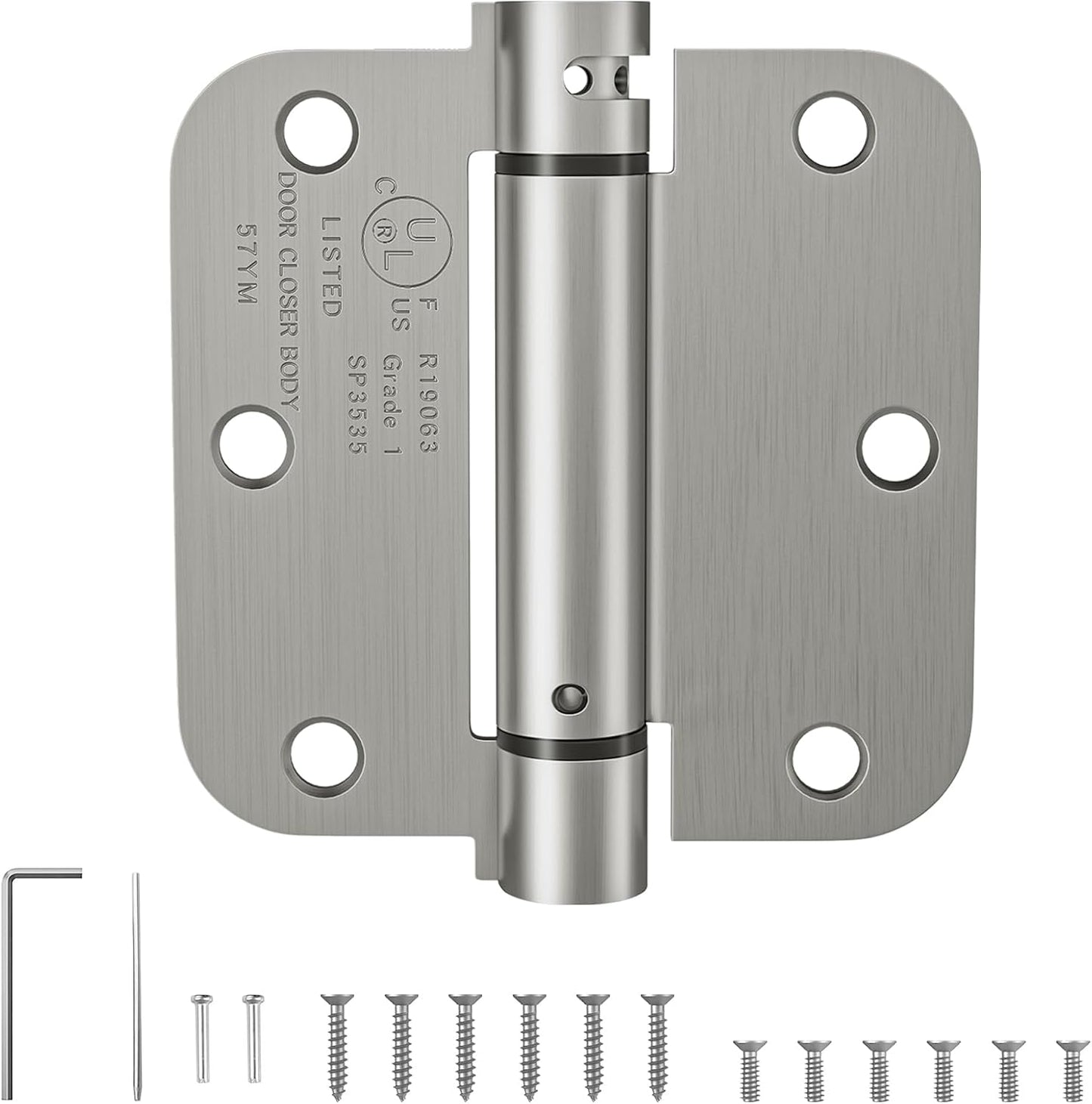 Adjustable Tension Self Closing Door Hinges 3.5 Inch, Brushed Nickel Finish, UL Listed, 1 Pack