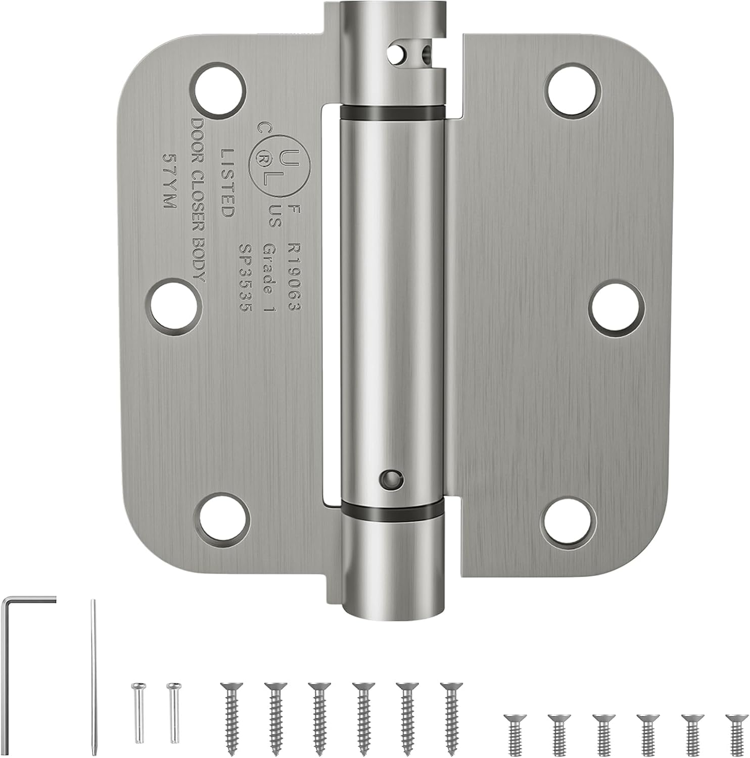 Adjustable Tension Self Closing Door Hinges 3.5 Inch, Brushed Nickel Finish, UL Listed, 1 Pack