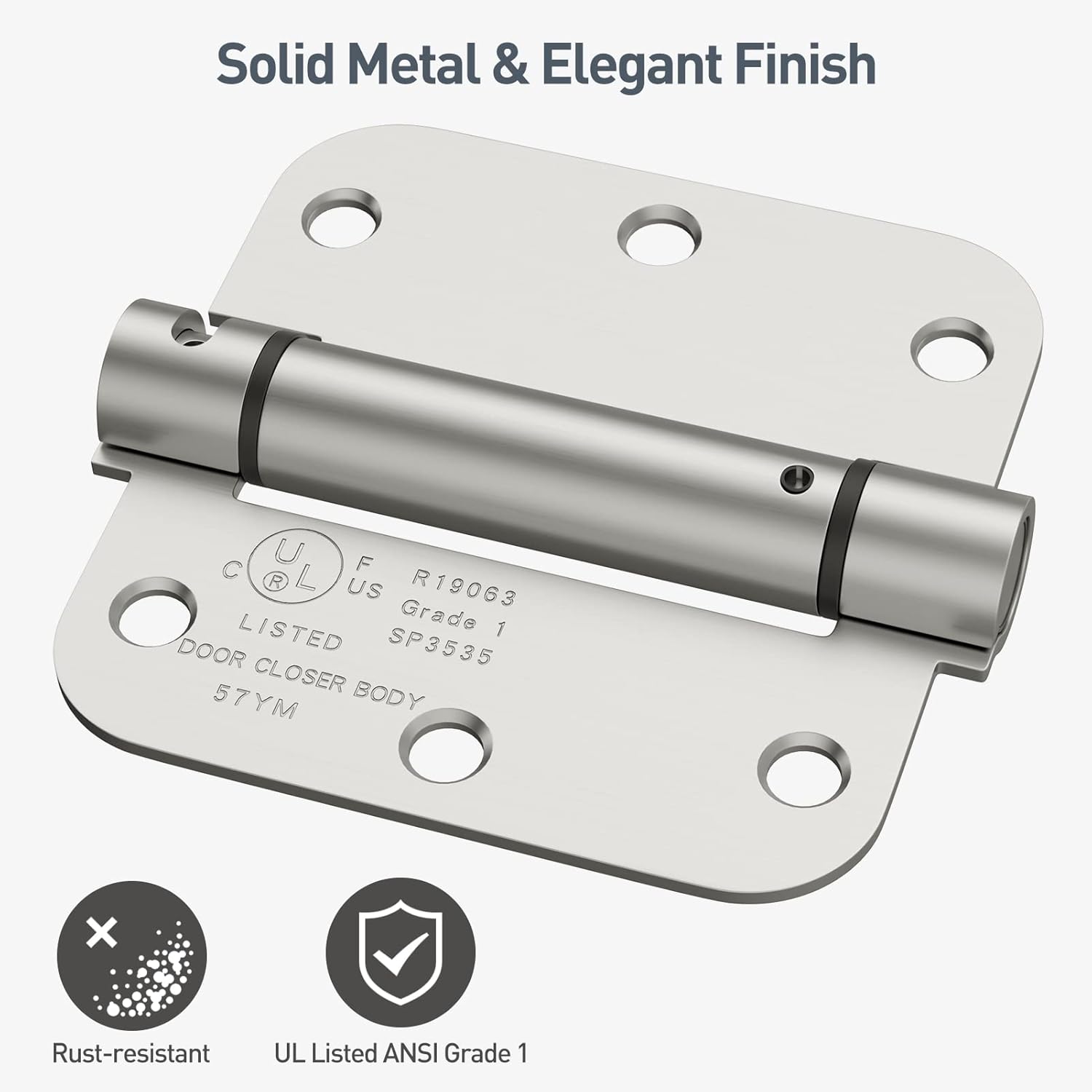 Adjustable Tension Self Closing Door Hinges 3.5 Inch, Brushed Nickel Finish, UL Listed, 1 Pack