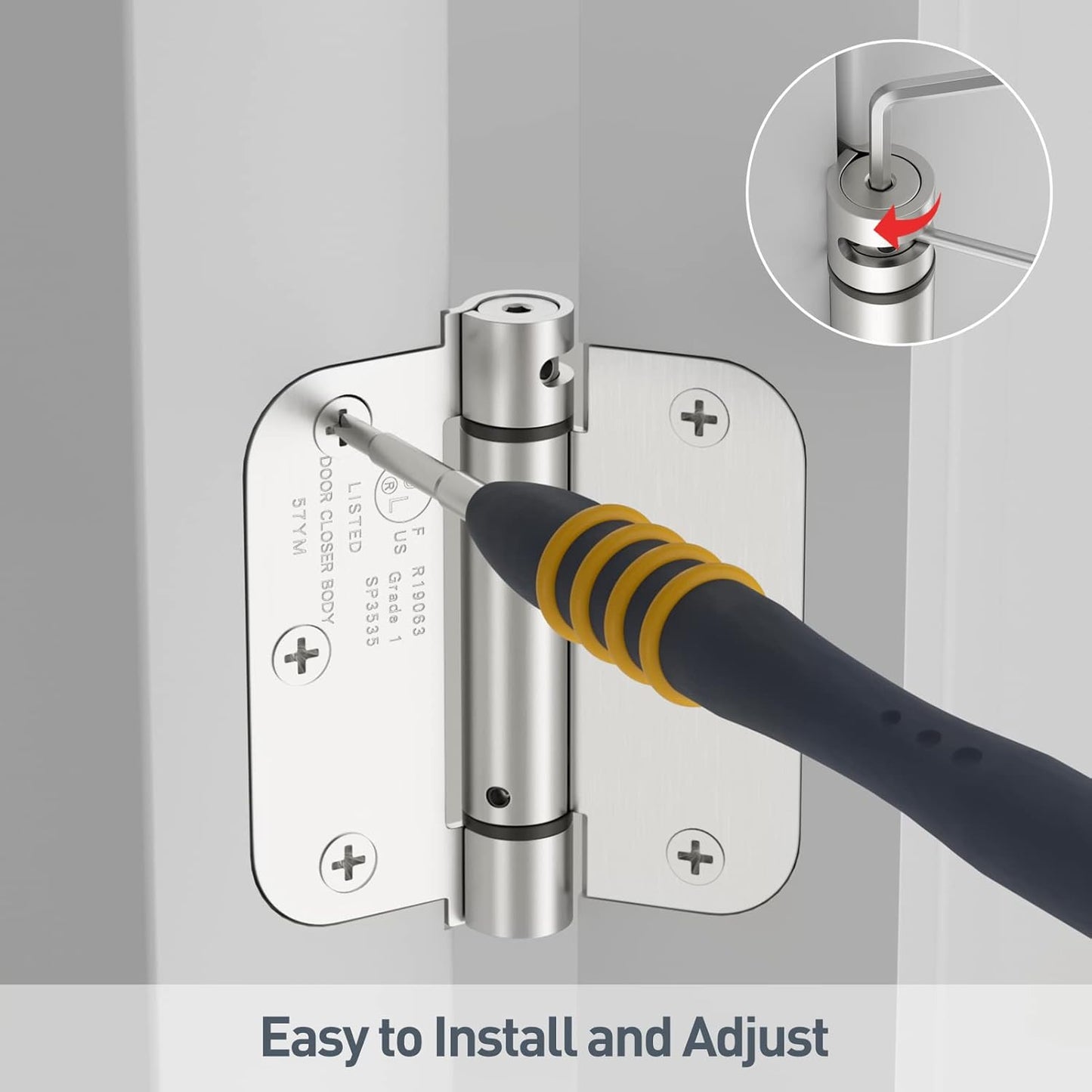 Adjustable Tension Self Closing Door Hinges 3.5 Inch, Brushed Nickel Finish, UL Listed, 1 Pack