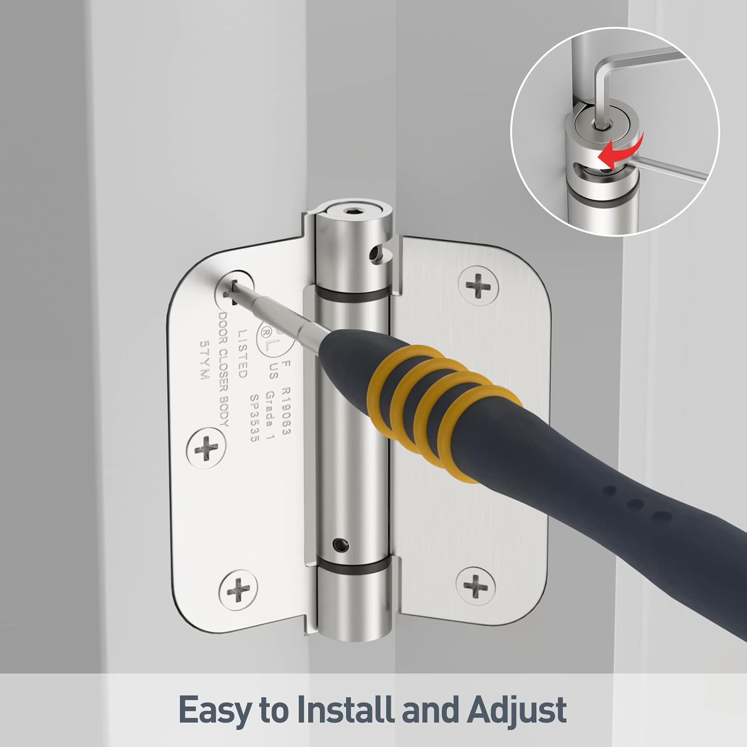 Adjustable Tension Self Closing Door Hinges 3.5 Inch, Brushed Nickel Finish, UL Listed, 1 Pack