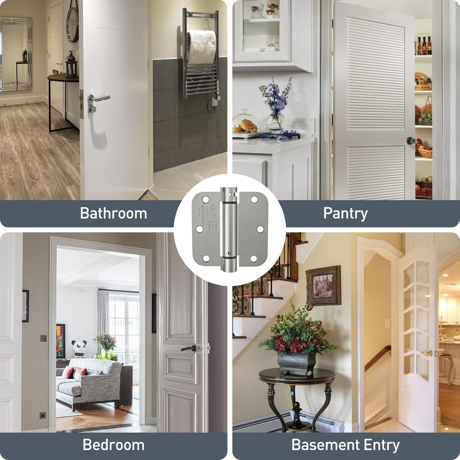 Adjustable Tension Self Closing Door Hinges 3.5 Inch, Brushed Nickel Finish, UL Listed, 1 Pack