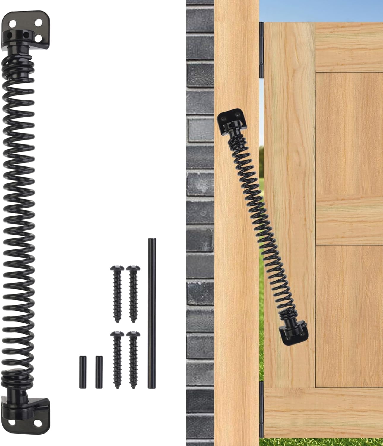 Adjustable Tension Self Closing Gate Spring for Wooden Gates, Vinyl Fences, and Steel Doors - Heavy Duty 11-1/2" Automatic Gate Closure - Black (1 Pack)