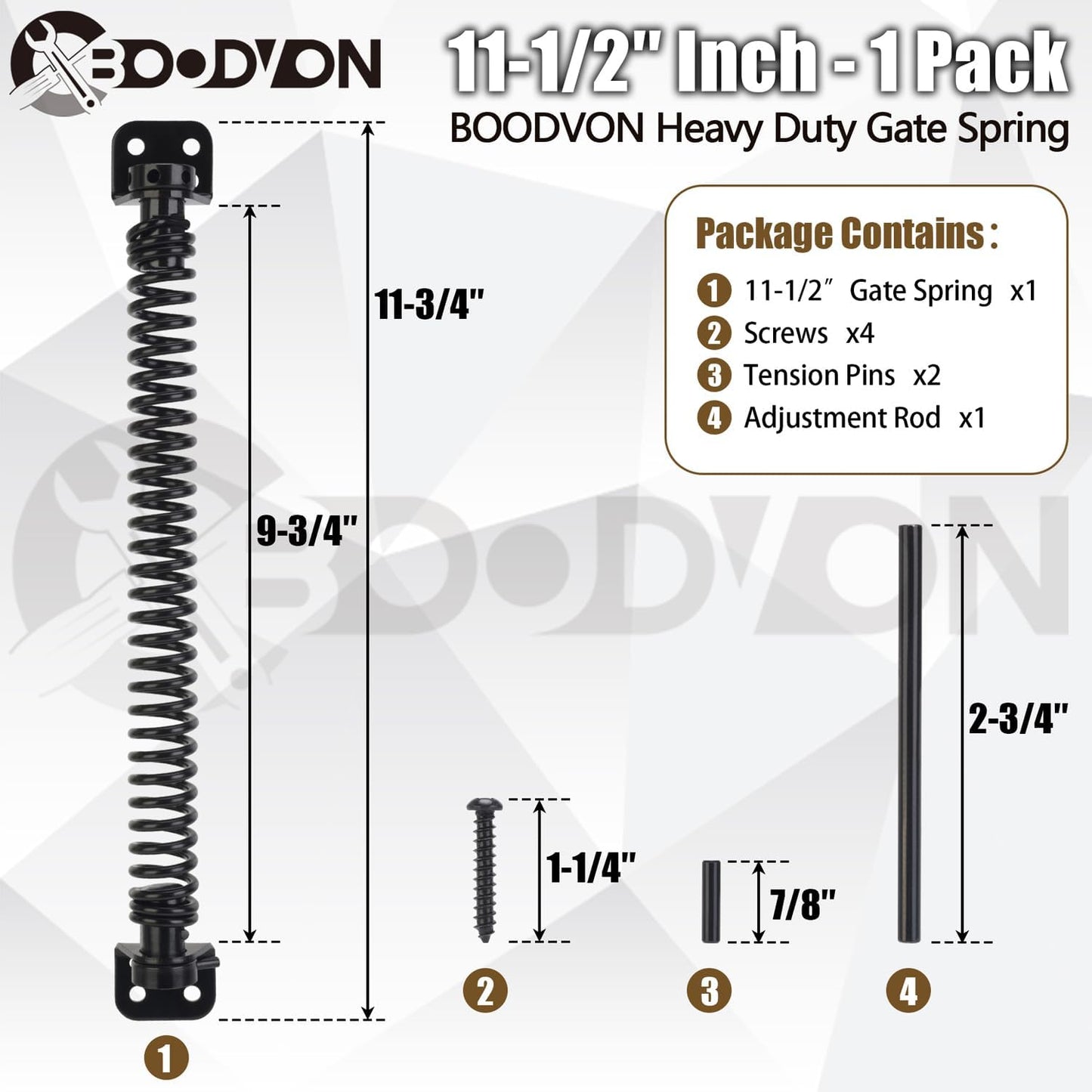 Adjustable Tension Self Closing Gate Spring for Wooden Gates, Vinyl Fences, and Steel Doors - Heavy Duty 11-1/2" Automatic Gate Closure - Black (1 Pack)