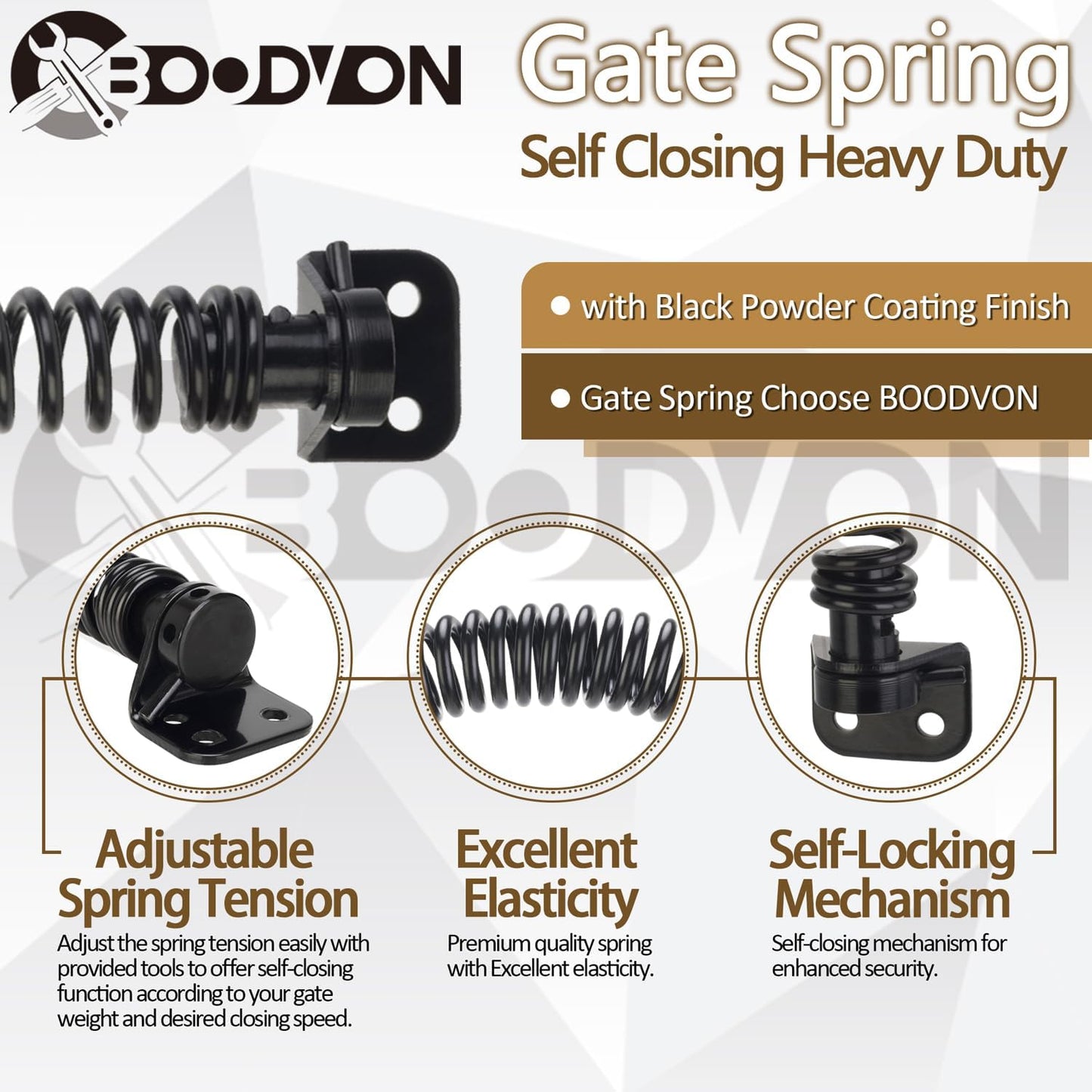 Adjustable Tension Self Closing Gate Spring for Wooden Gates, Vinyl Fences, and Steel Doors - Heavy Duty 11-1/2" Automatic Gate Closure - Black (1 Pack)