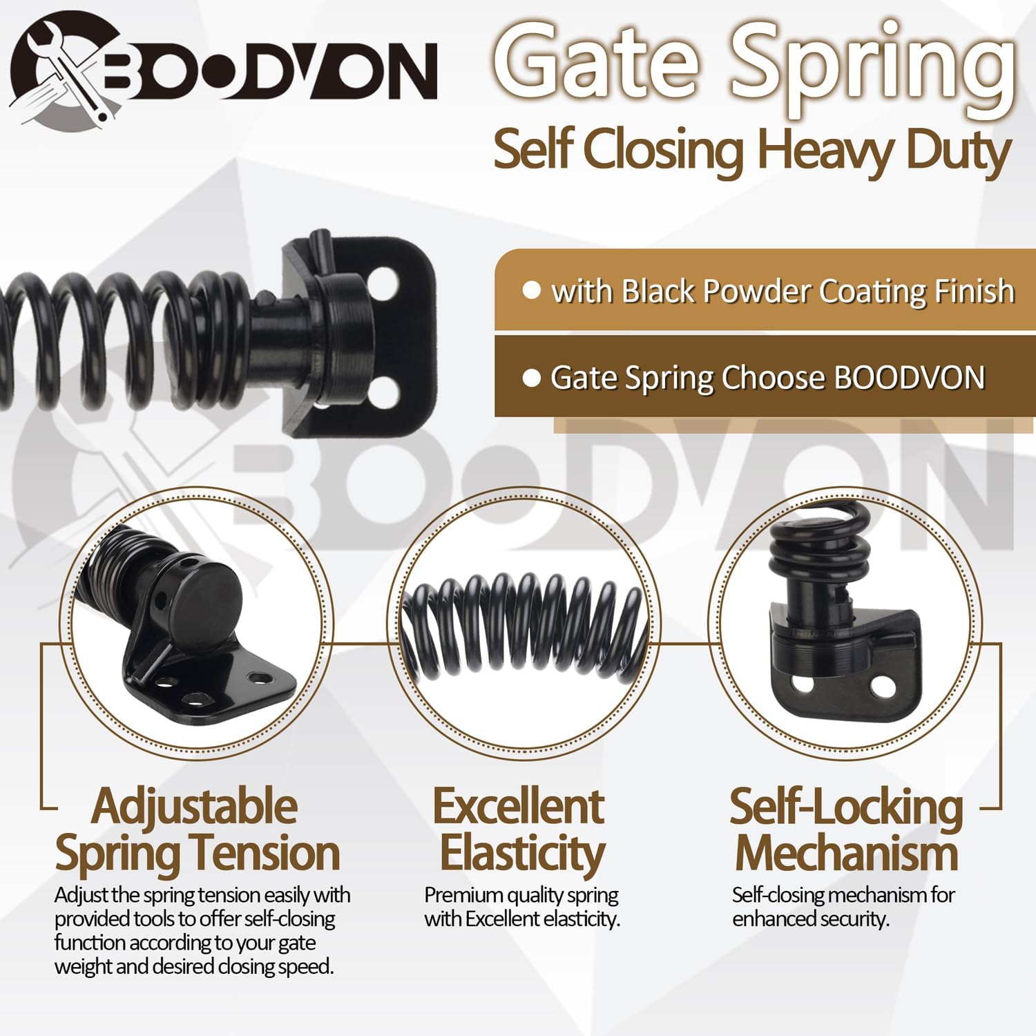 Adjustable Tension Self Closing Gate Spring for Wooden Gates, Vinyl Fences, and Steel Doors - Heavy Duty 11-1/2" Automatic Gate Closure - Black (1 Pack)