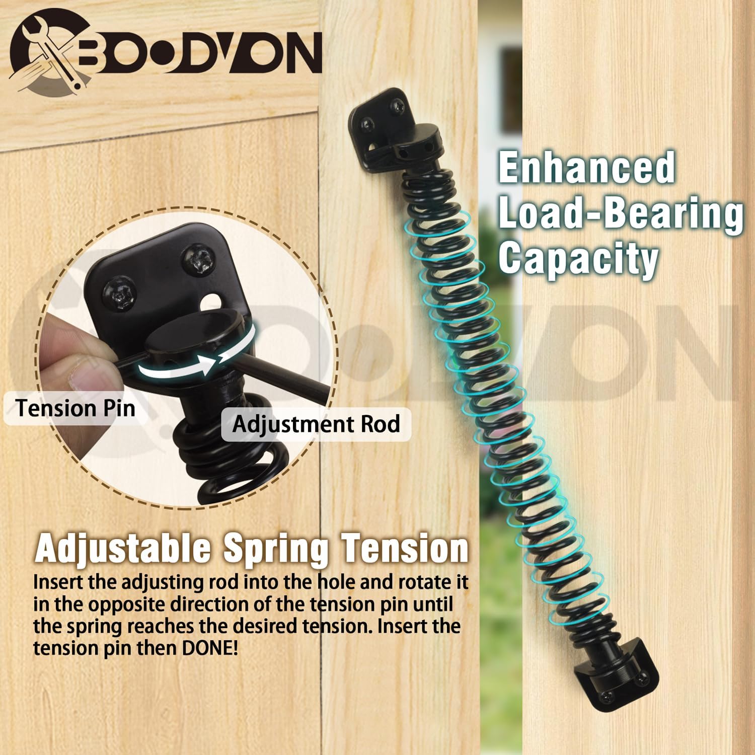 Adjustable Tension Self Closing Gate Spring for Wooden Gates, Vinyl Fences, and Steel Doors - Heavy Duty 11-1/2" Automatic Gate Closure - Black (1 Pack)