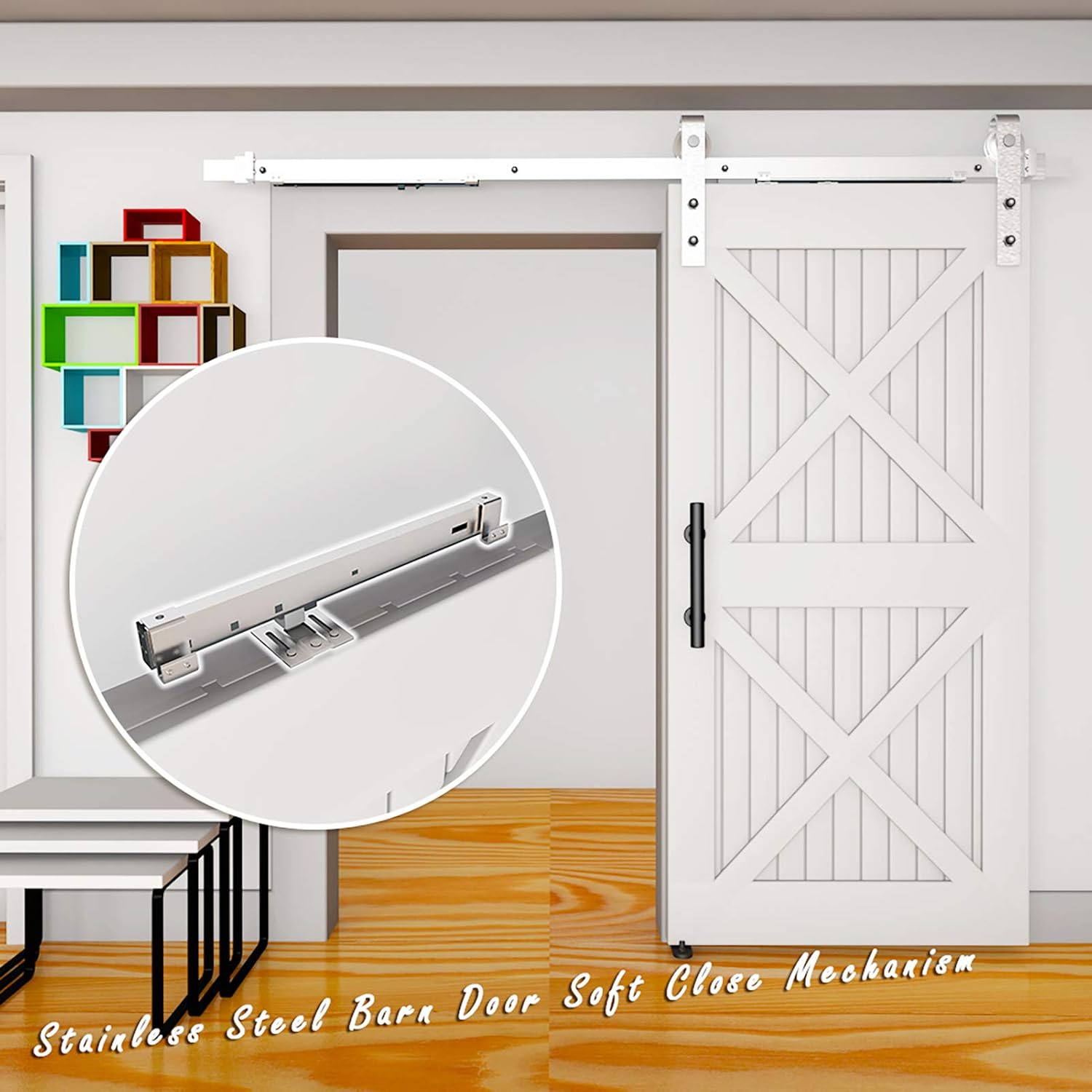 Adjustable Tension Spring Buffer Damper for Barn Doors, Set of 2 Stainless Steel Soft Close Mechanisms, Hole-Free Installation, Ideal for Doors 77-132 lbs, Includes Actuator Spacers