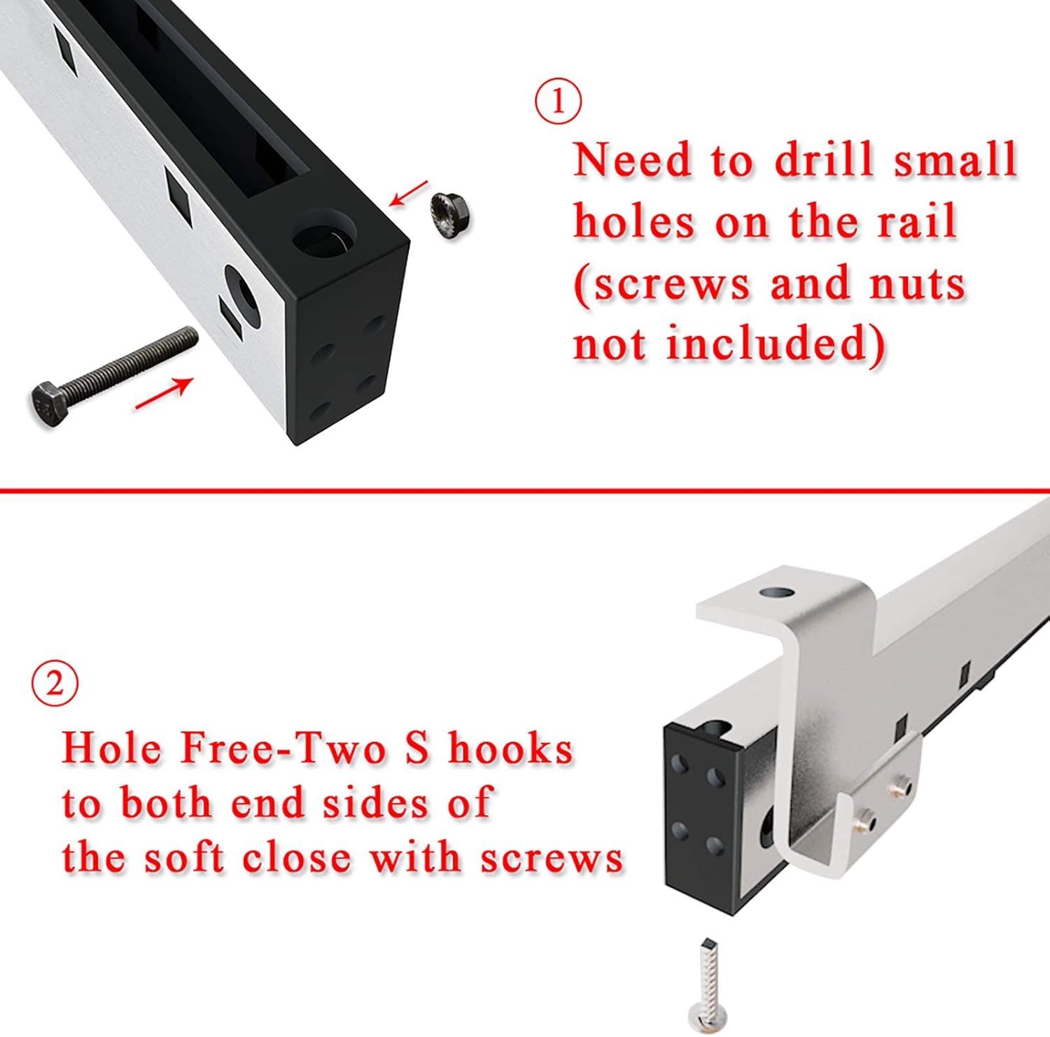 Adjustable Tension Spring Buffer Damper for Barn Doors, Set of 2 Stainless Steel Soft Close Mechanisms, Hole-Free Installation, Ideal for Doors 77-132 lbs, Includes Actuator Spacers