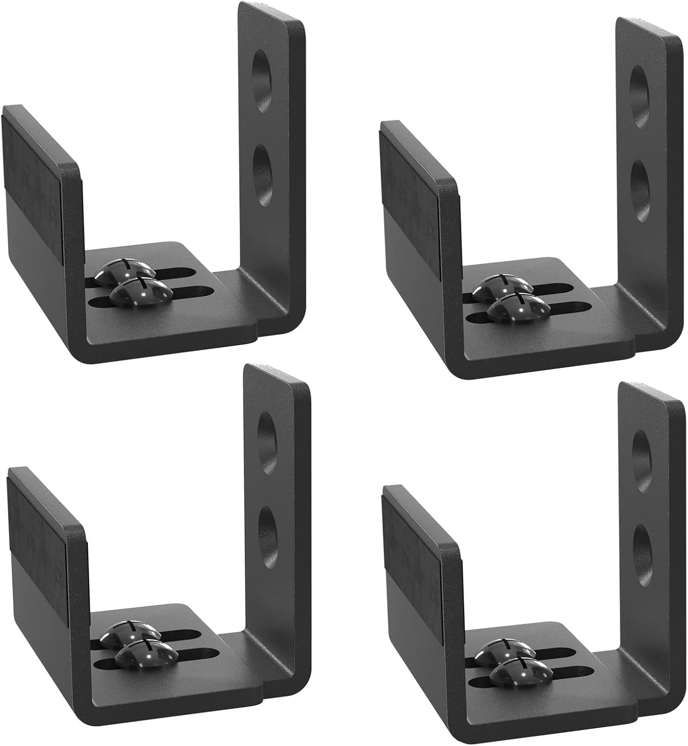 Adjustable U-Shape Sliding Barn Door Bottom Floor Guide System for Doors & Cabinets - Black (4 Pack)