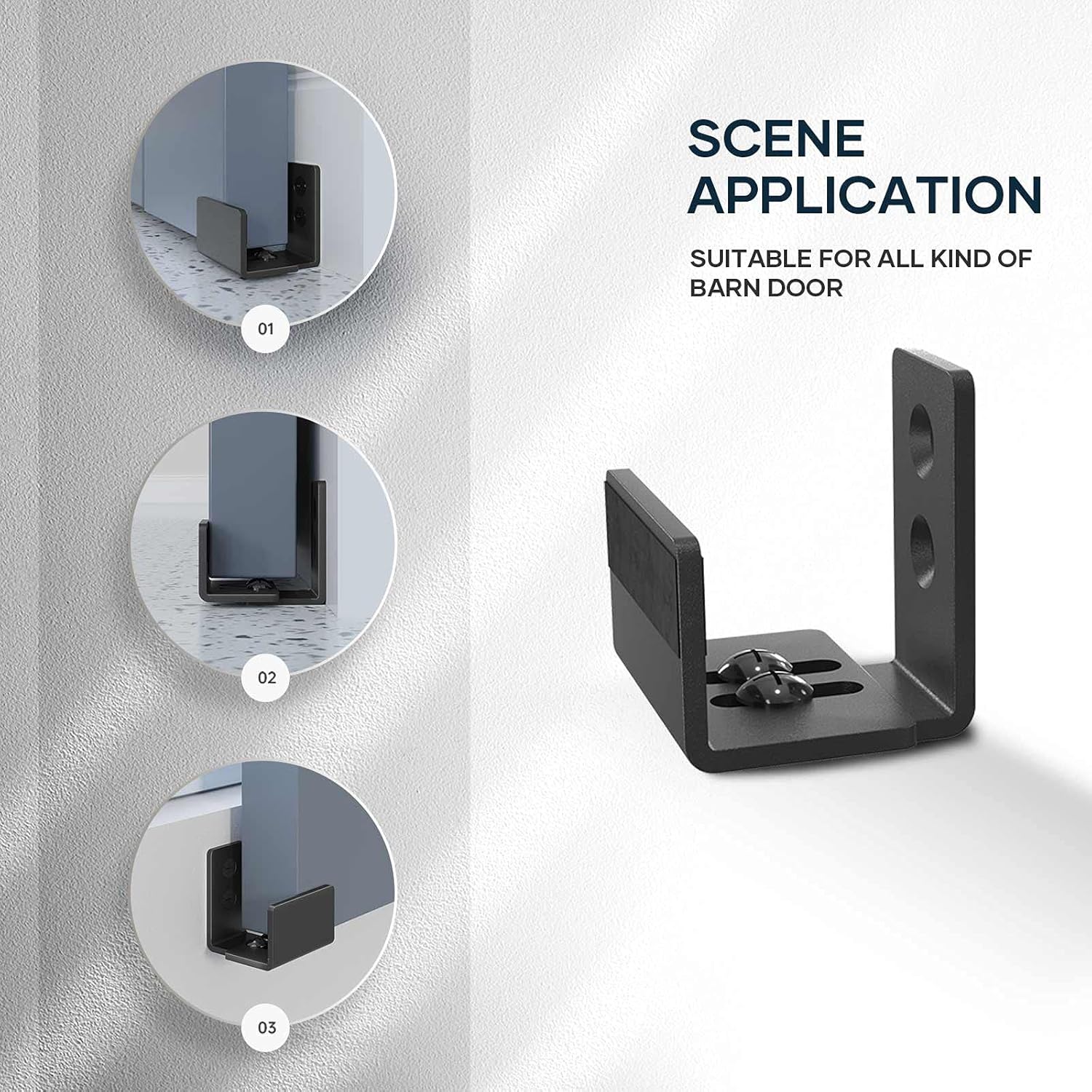 Adjustable U-Shape Sliding Barn Door Bottom Floor Guide System for Doors & Cabinets - Black (4 Pack)
