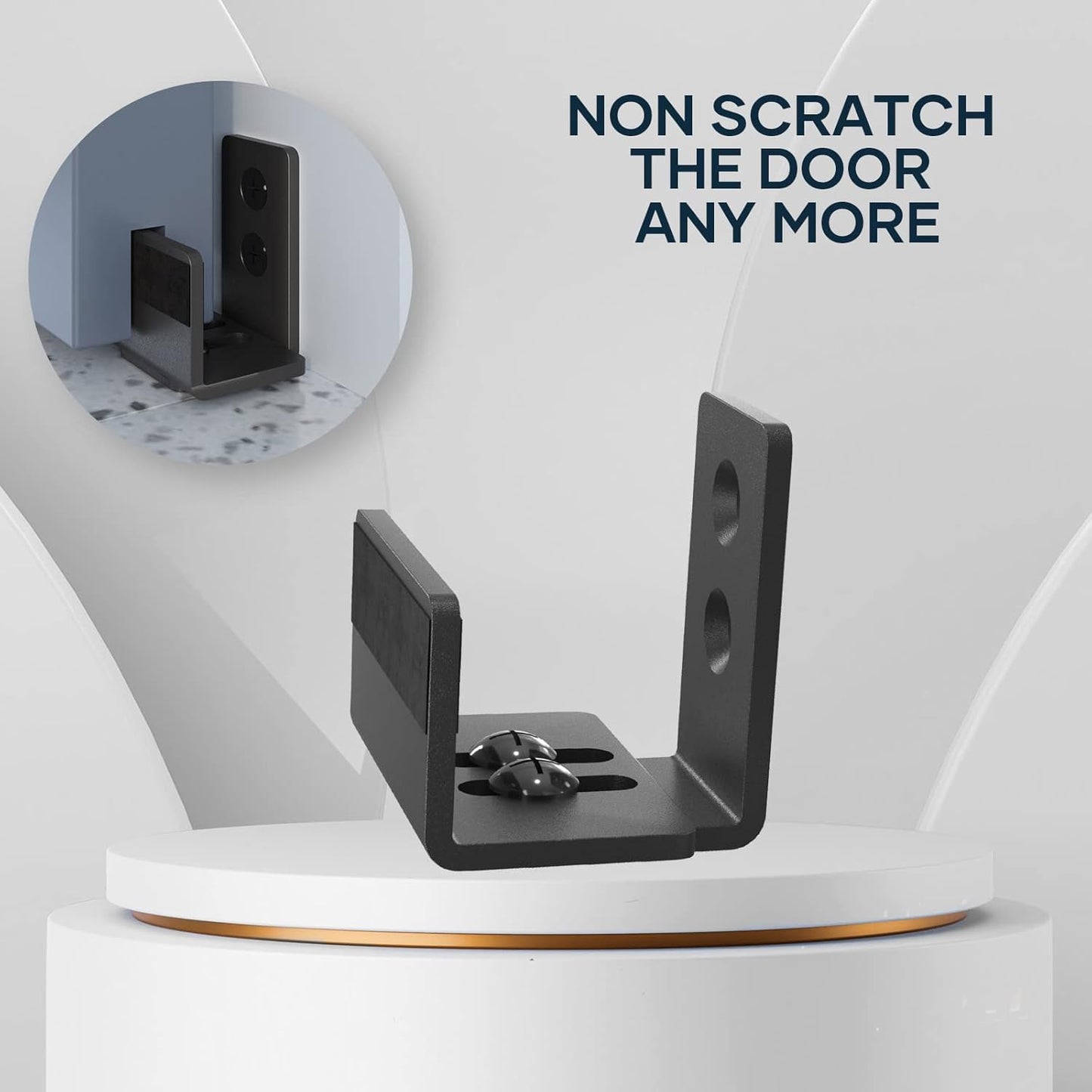 Adjustable U-Shape Sliding Barn Door Bottom Floor Guide System for Doors & Cabinets - Black (4 Pack)