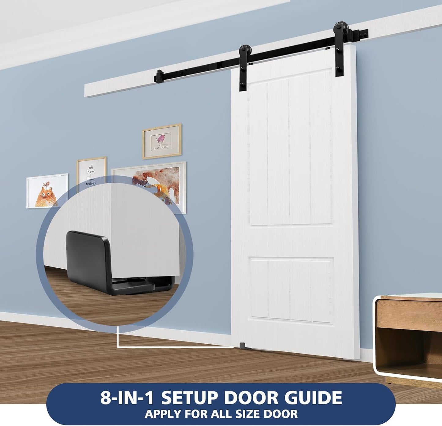 Adjustable U-Shape Sliding Barn Door Floor Guide with Wall Mount System - 1 Pack