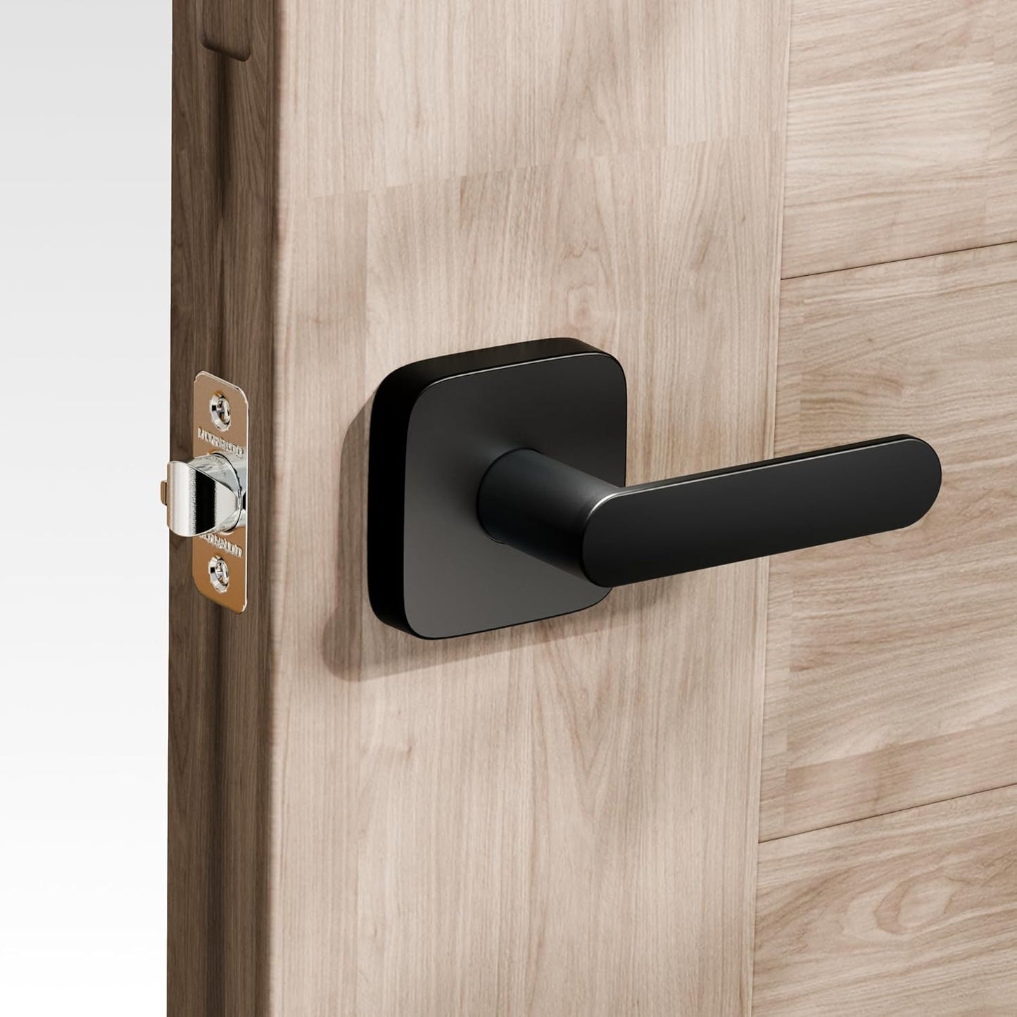 Adjustable ULTRALOQ Passage Lever Door Handle in Matte Black Finish, Reversible for Interior/Exterior Doors, Waterproof with Adjustable Latch
