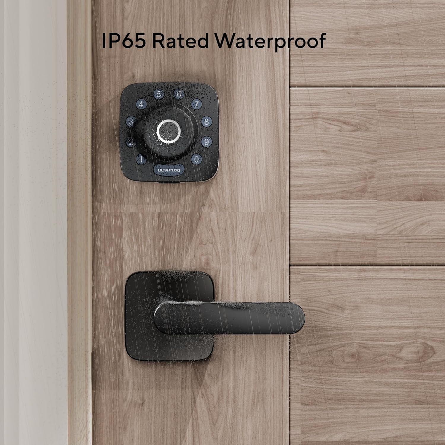 Adjustable ULTRALOQ Passage Lever Door Handle in Matte Black Finish, Reversible for Interior/Exterior Doors, Waterproof with Adjustable Latch