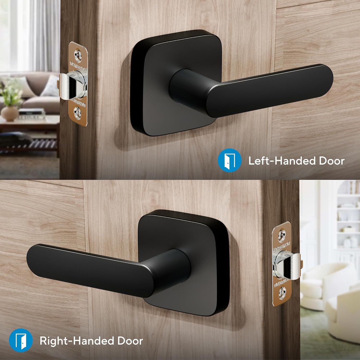 Adjustable ULTRALOQ Passage Lever Door Handle in Matte Black Finish, Reversible for Interior/Exterior Doors, Waterproof with Adjustable Latch