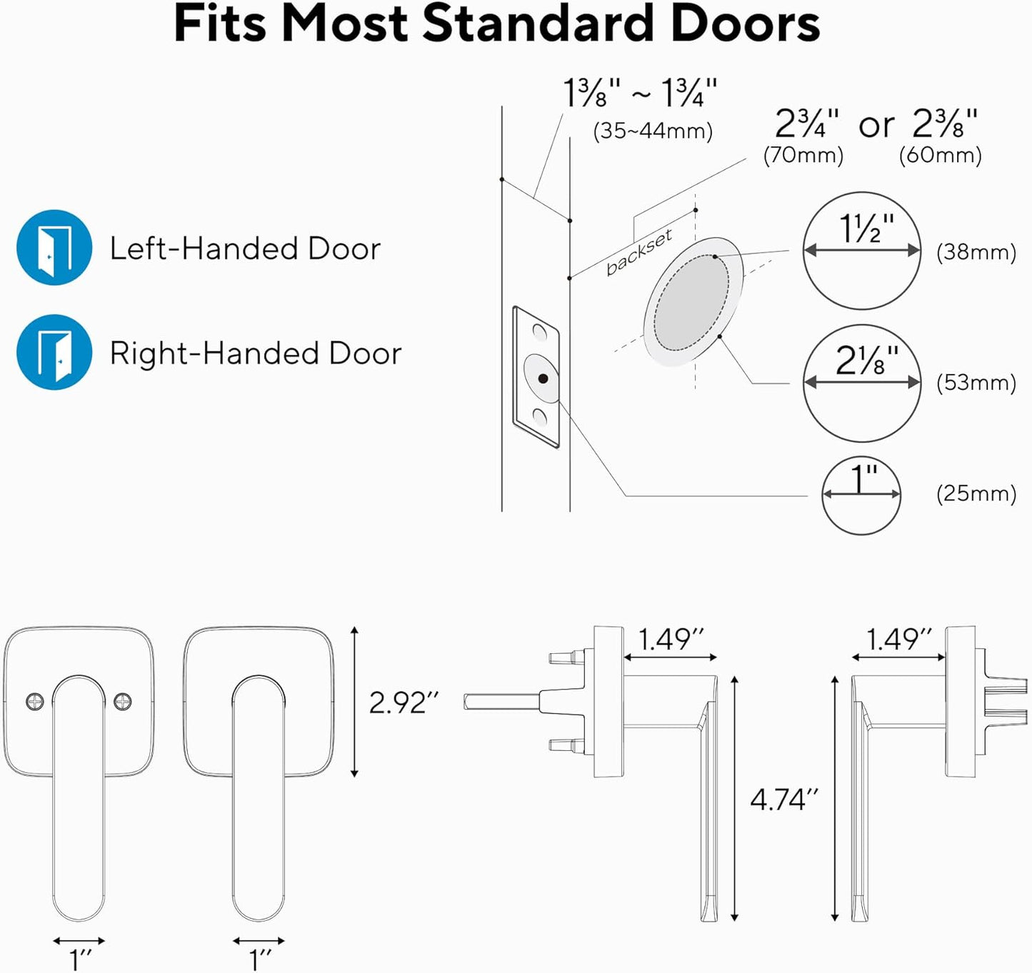 Adjustable ULTRALOQ Passage Lever Door Handle in Matte Black Finish, Reversible for Interior/Exterior Doors, Waterproof with Adjustable Latch