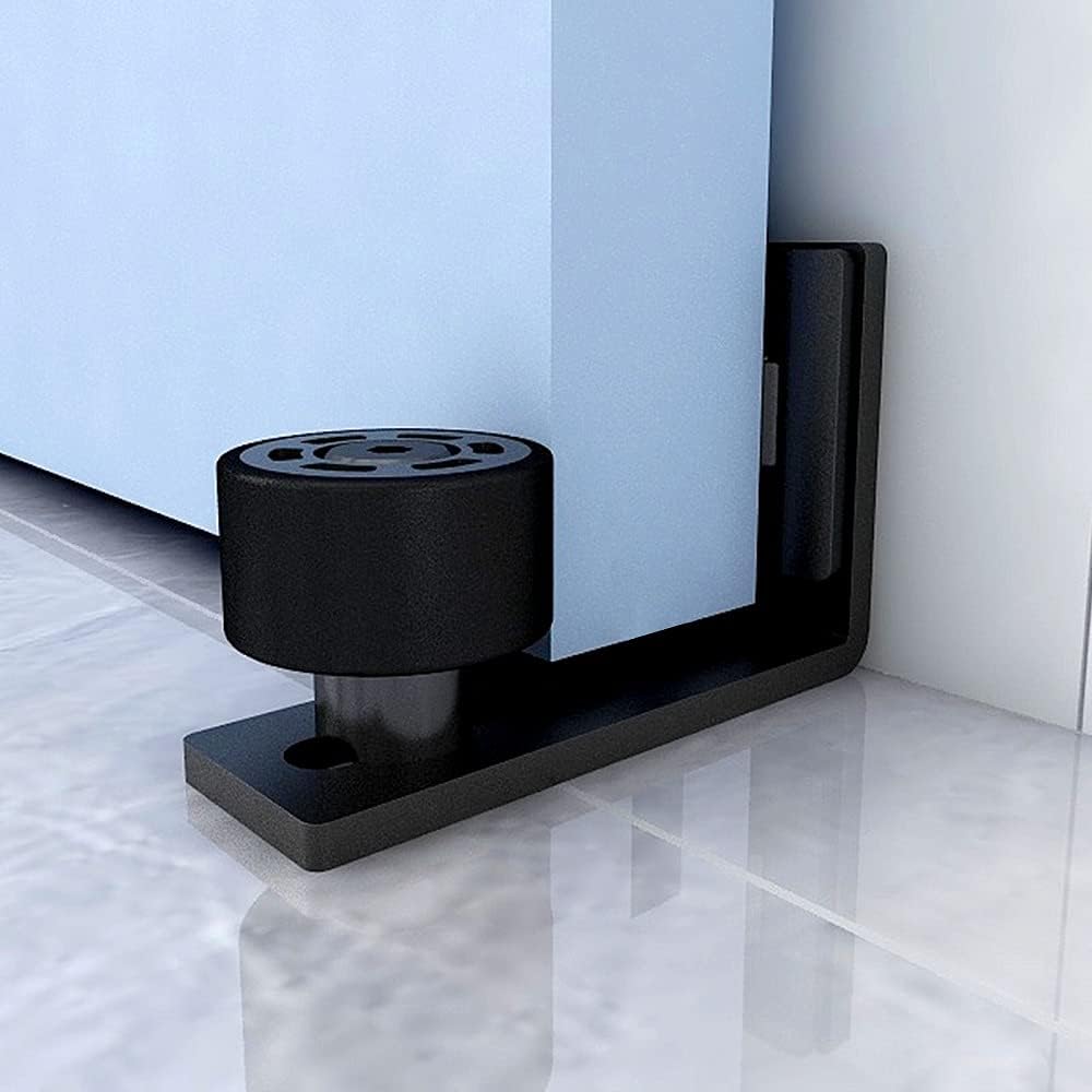 Adjustable Wall Mount Sliding Barn Door Floor Guide - Flush Bottom Door Guides (2 Pack, Black)