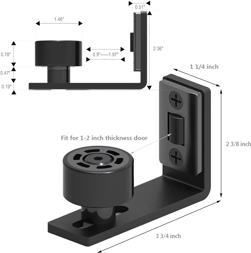 Adjustable Wall Mount Sliding Barn Door Floor Guide - Flush Bottom Door Guides (2 Pack, Black)