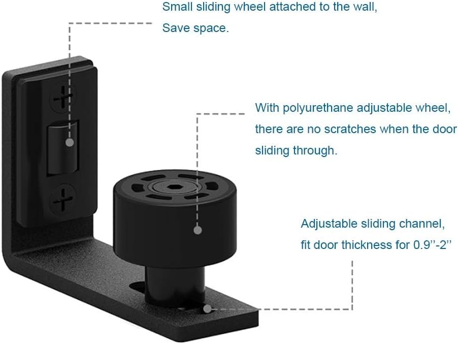 Adjustable Wall Mounted CCJH Sliding Barn Door Floor Guide with Double Rollers - Black - WildKart
