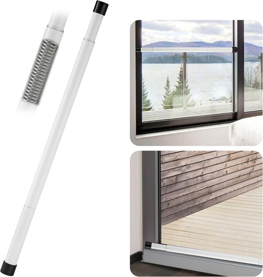 Adjustable White Sliding Door Security Bar with Rubber Tips - 17-46 Inches - Window and Patio Door Lock for Home Security