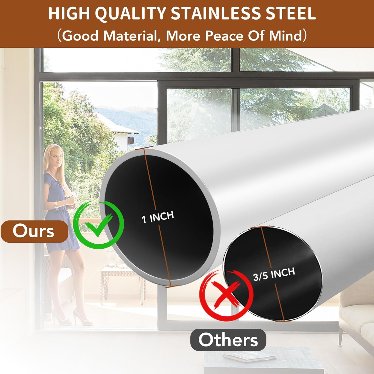 Adjustable White Sliding Door Security Bar with Rubber Tips - 17-46 Inches - Window and Patio Door Lock for Home Security