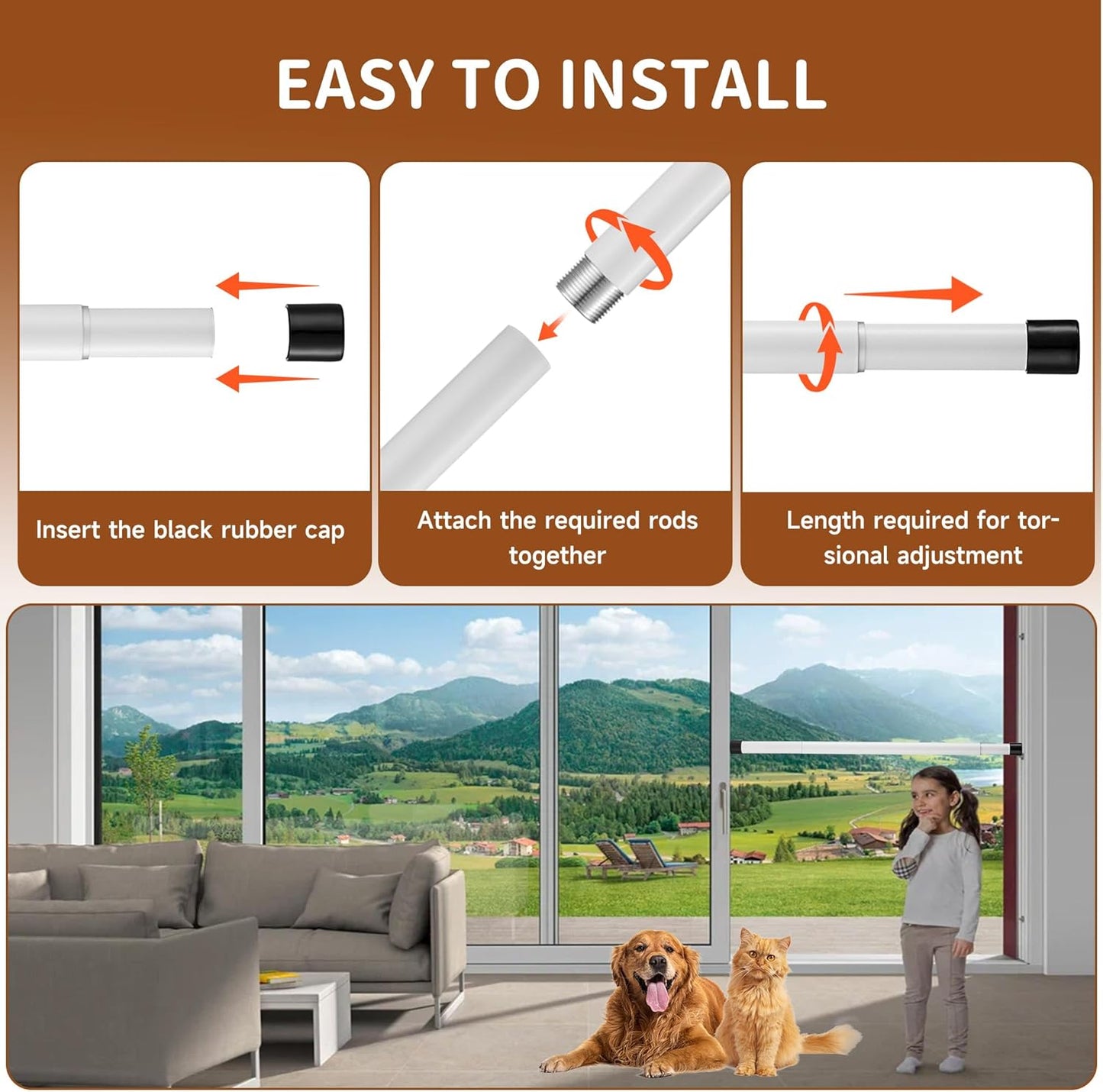 Adjustable White Sliding Door Security Bar with Rubber Tips - 17-46 Inches - Window and Patio Door Lock for Home Security