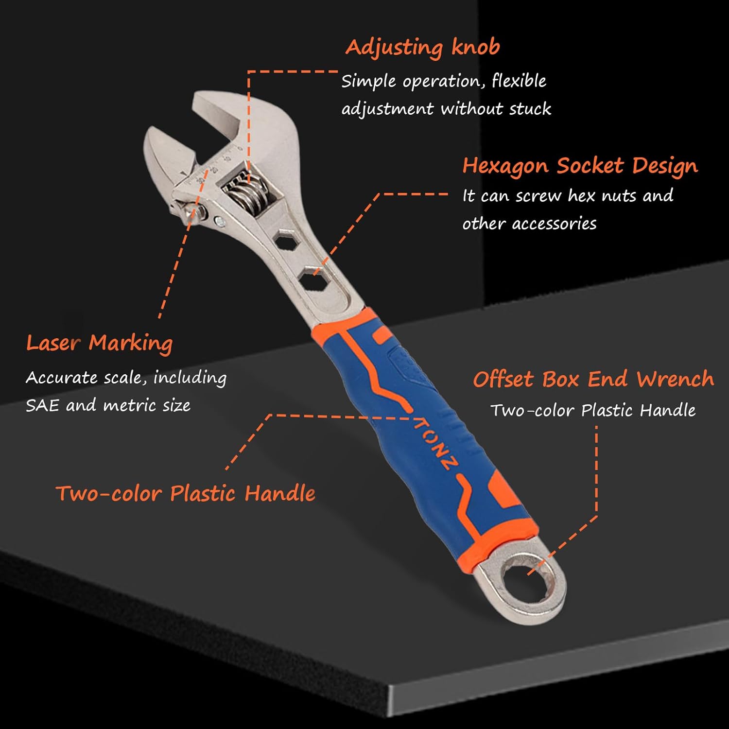 Adjustable Wrench Set - 6-Inch Wrenches with Rubber Grip Handle for Home, Garage, Workshop - Carbon Steel Design by QILUCKY