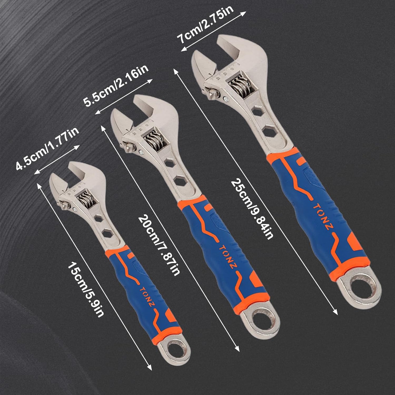Adjustable Wrench Set - 6-Inch Wrenches with Rubber Grip Handle for Home, Garage, Workshop - Carbon Steel Design by QILUCKY