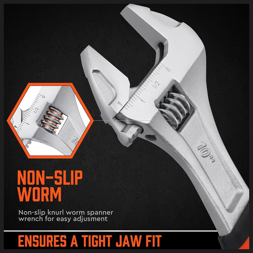 Adjustable Wrench Set 3-Piece - 6-Inch, 8-Inch, 10-Inch - Metric & SAE Scales - Wide Jaw Crescent Wrenches Set