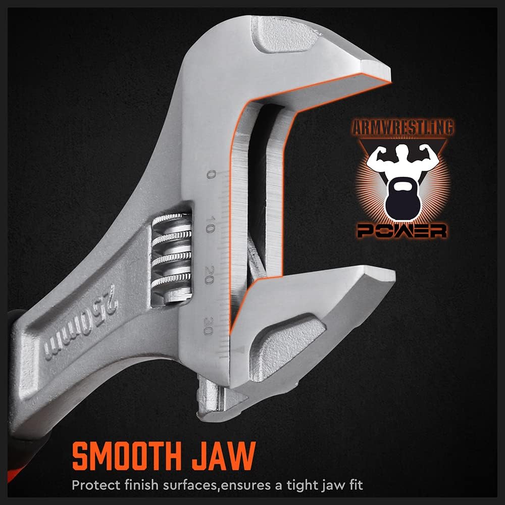 Adjustable Wrench Set 3-Piece - 6-Inch, 8-Inch, 10-Inch - Metric & SAE Scales - Wide Jaw Crescent Wrenches Set