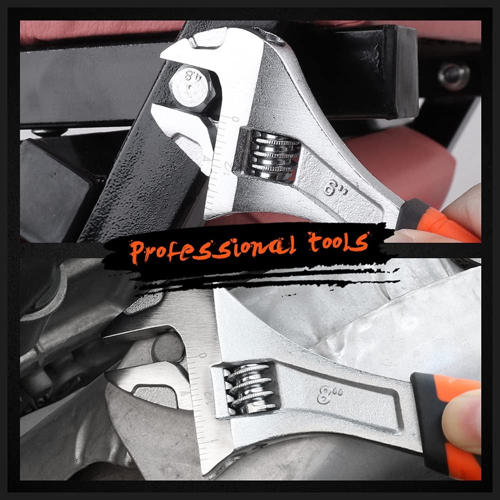 Adjustable Wrench Set 3-Piece - 6-Inch, 8-Inch, 10-Inch - Metric & SAE Scales - Wide Jaw Crescent Wrenches Set