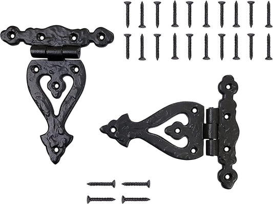 Adonai Hardware Alleluia Antique Cast Iron T Hinges (5.3" x 2 Pack, Matte Black) - Heavy Duty Vintage Hardware for Barn Doors, Gates, Cabinets, Wardrobes, Windows, and More