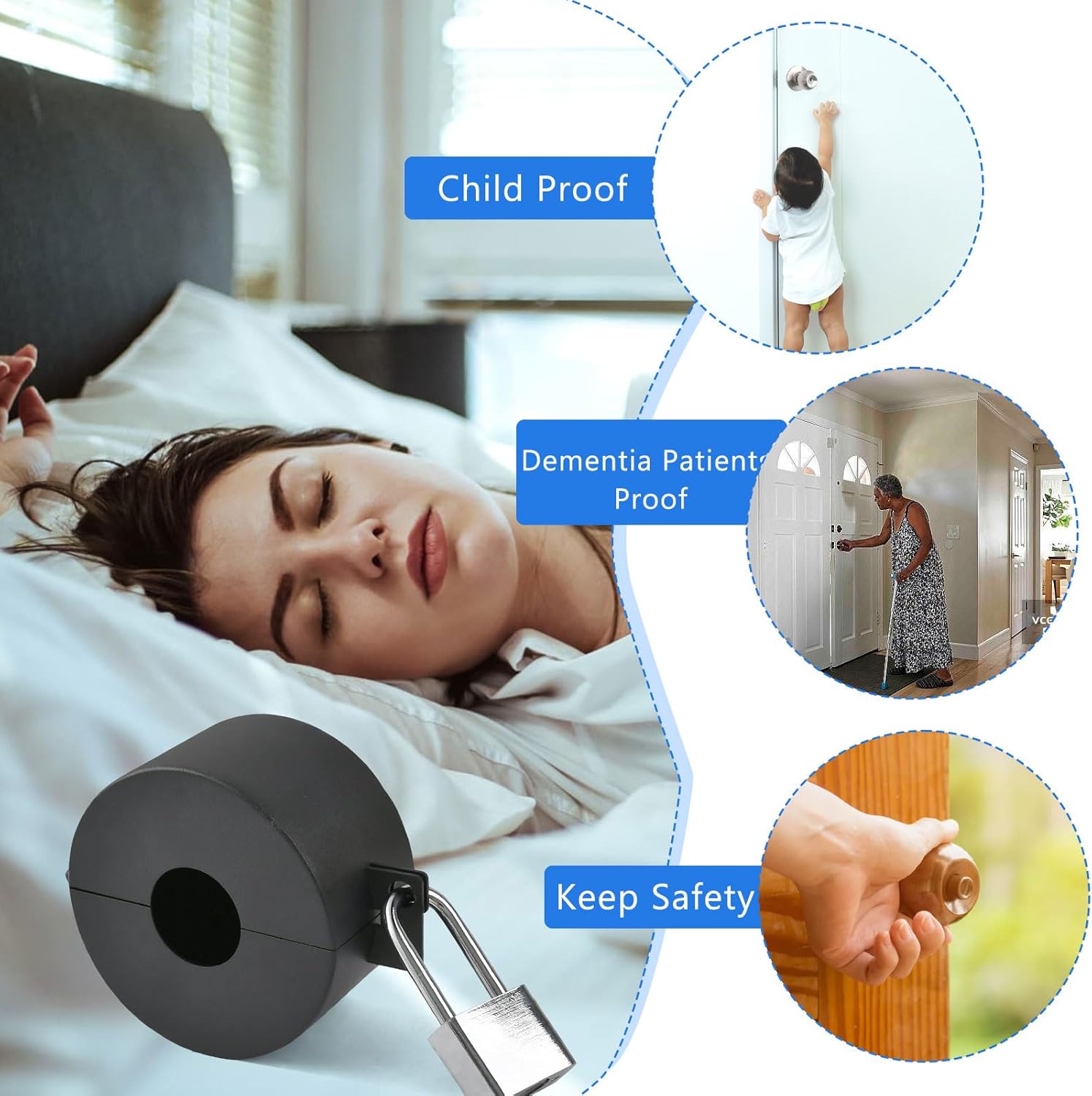 Aemygo Door Knob Lock Out Device with Padlock for Child Safety - Prevents Turning & Operating Handle, Disable Access to Keyhole - WildKart