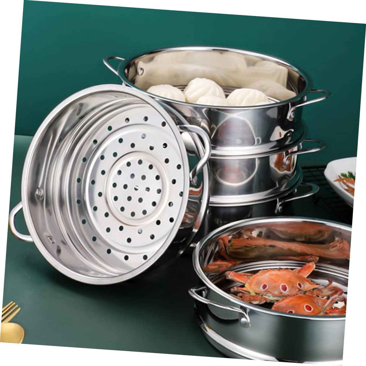Aerowake 304 Stainless Steel Dim Sum Steamer Basket - Perfect for Rice, Buns, Eggs, and Seafood